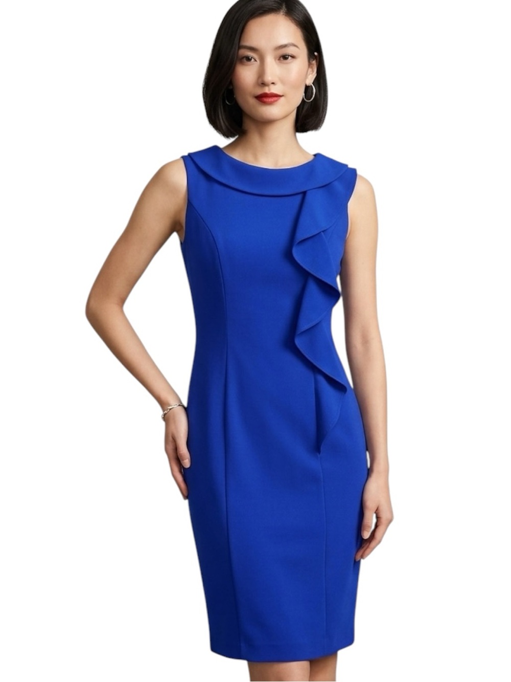 Calvin Klein Cobalt Blue Sleeveless Ruffle Sheath Dress Size 4